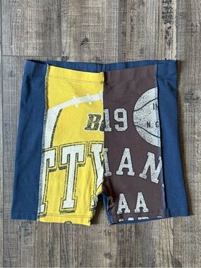 Urban Outfitters Navy, Yellow & Brown Patchwork biker Shorts Small